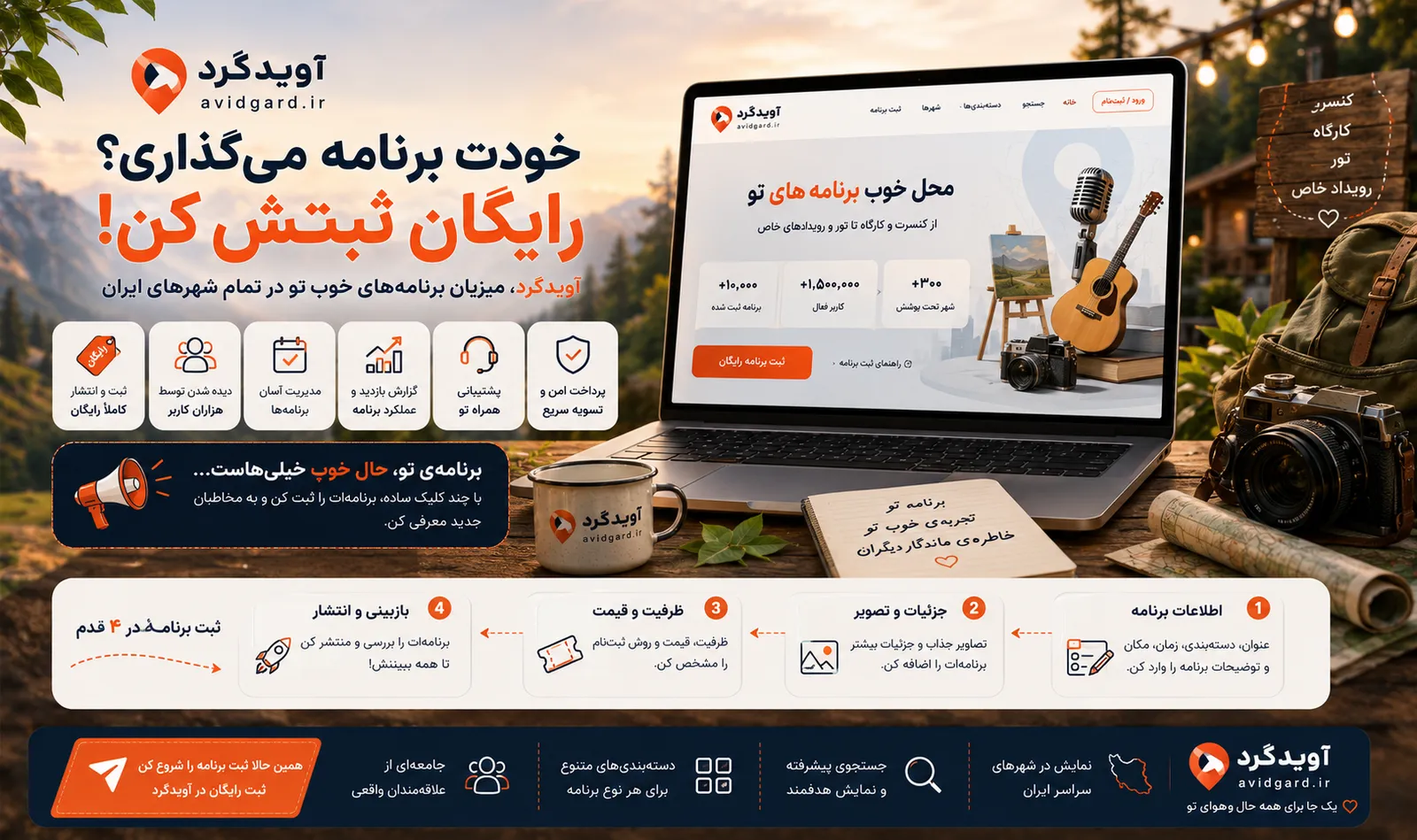 ثبت رایگان برنامه توسط برگزارکننده در آویدگرد